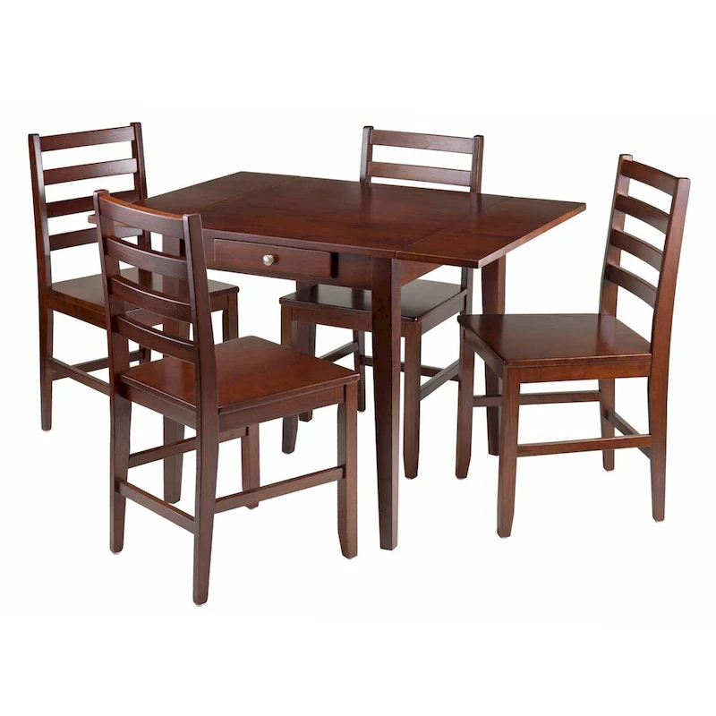 Drop Leaf Table with Ladder-back Chairs, Walnut