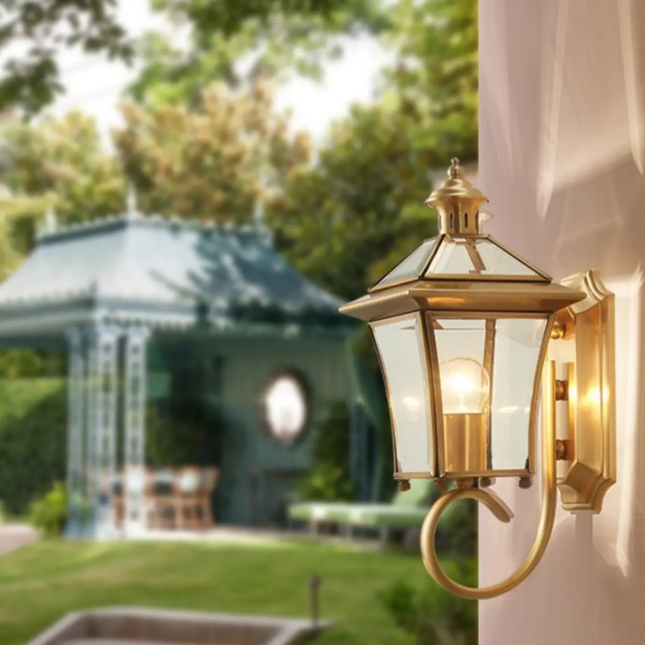 Vintage Brass Wall Sconce with Clear Glass for Outdoors