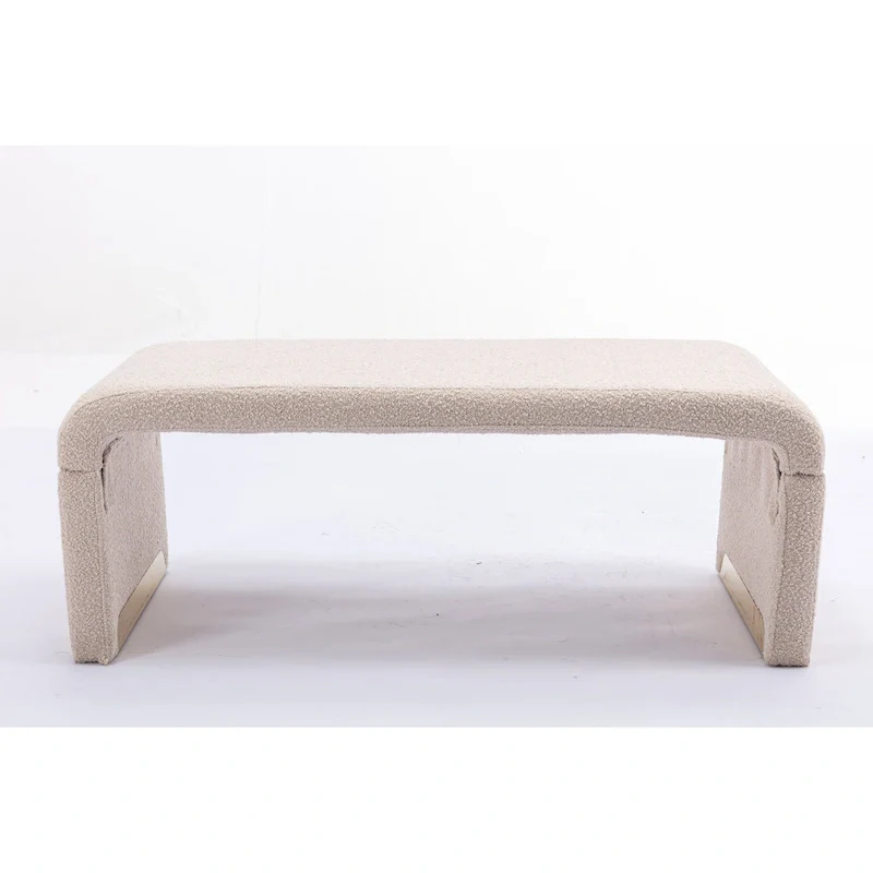 Modern New Boucle Fabric Loveseat Ottoman Footstool Bedroom Bench Shoe Bench With Gold Metal Legs