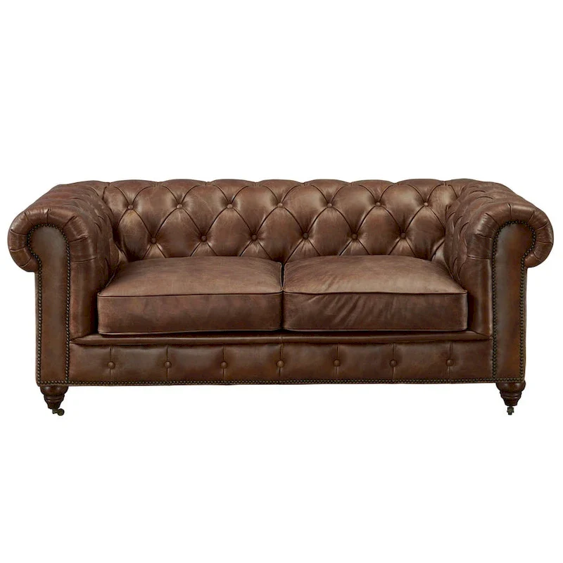 Century Chesterfield Love Seat - Light Chestnut Leather