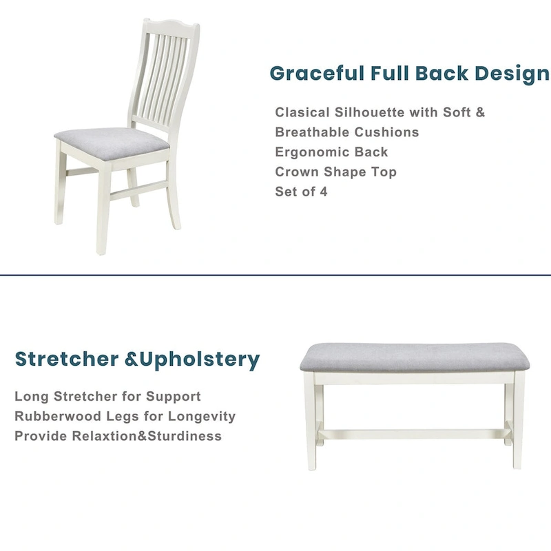 6-Piece Wood Dining Table Set with 4 Chairs and Bench