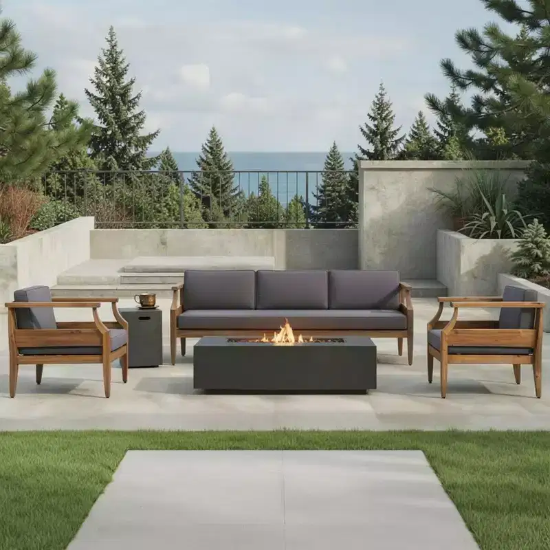 Christopher Knight Home Asha Rustic 5 Piece Patio Firepit Set with Tank Holder