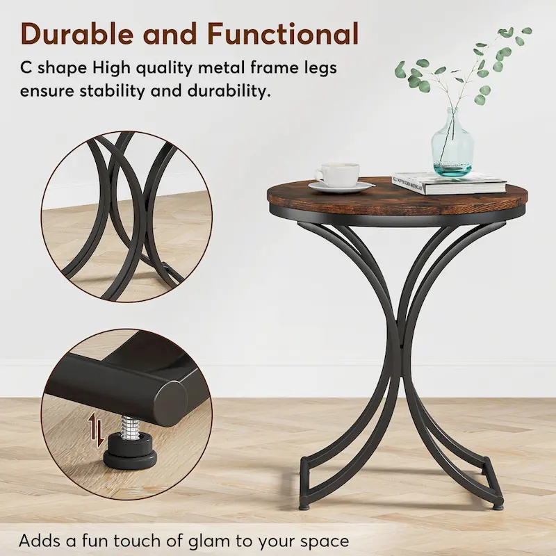 White Gold Side Table Round End Table Modern Small Coffee Table Accent C Table