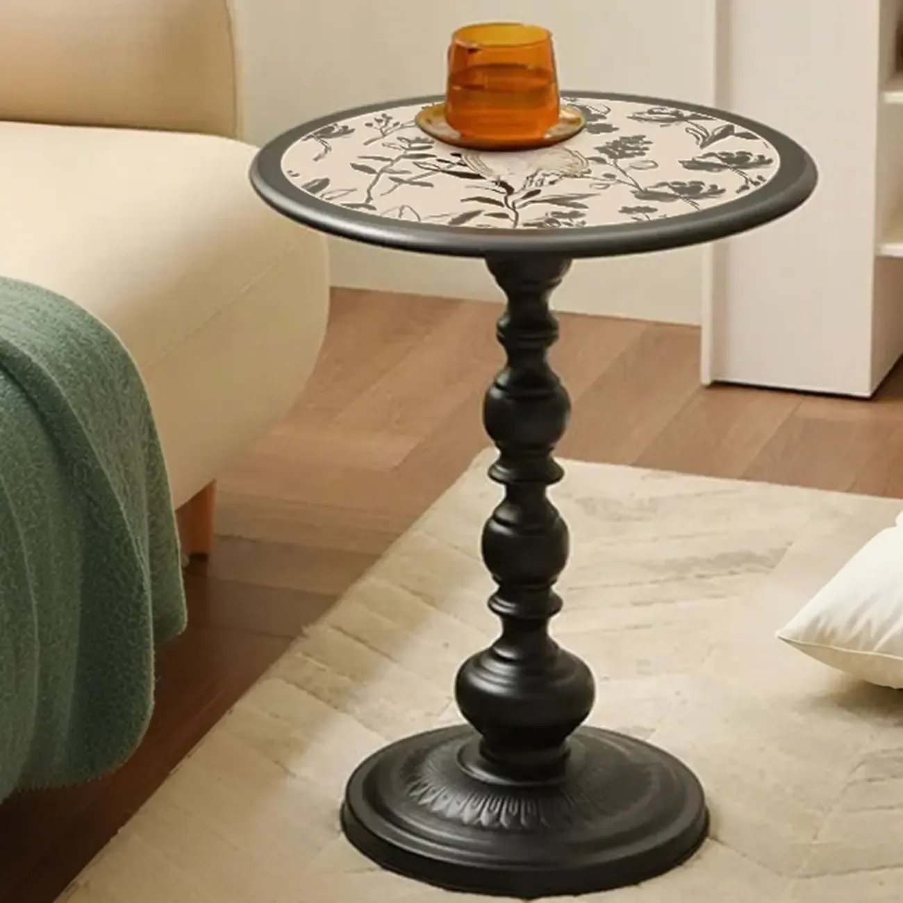 Modern Classic Iron Pedestal End Table Black-White