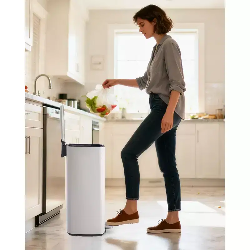 30L Step on Trash Can, Stainless Steel Pedal Garbage Bin with Soft Close Lid Stay Open Function, Hands-Free Waste Bin for Kitchen, Bathroom, Office
