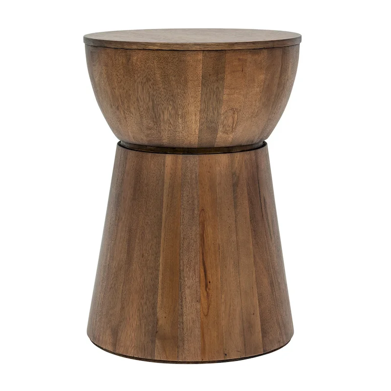 Sculpted Wood Drum Accent Table by East at Main