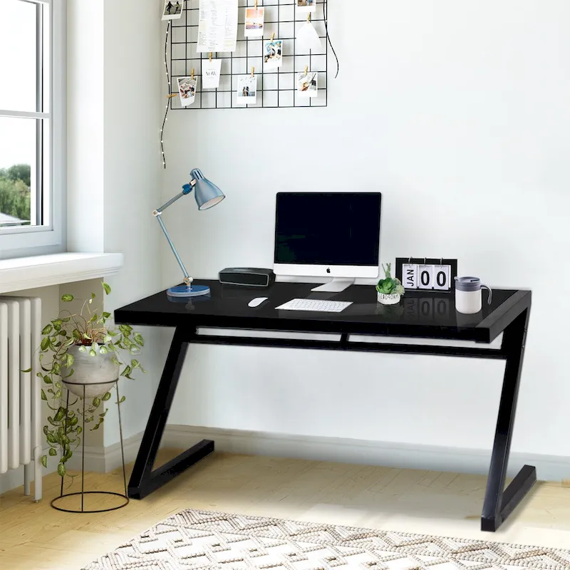 Professional Z-Leg Tempered Glass Gaming and Study Desk with Built-In USB Cable