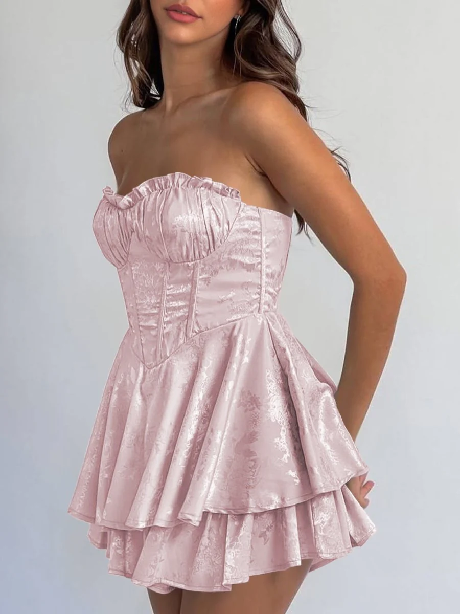 Pink - A Line Sweetheart Corset Ruffles Short Homecoming Dresses