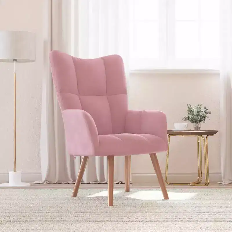 Pink Velvet Accent Chair, Modern Style, Seats 1