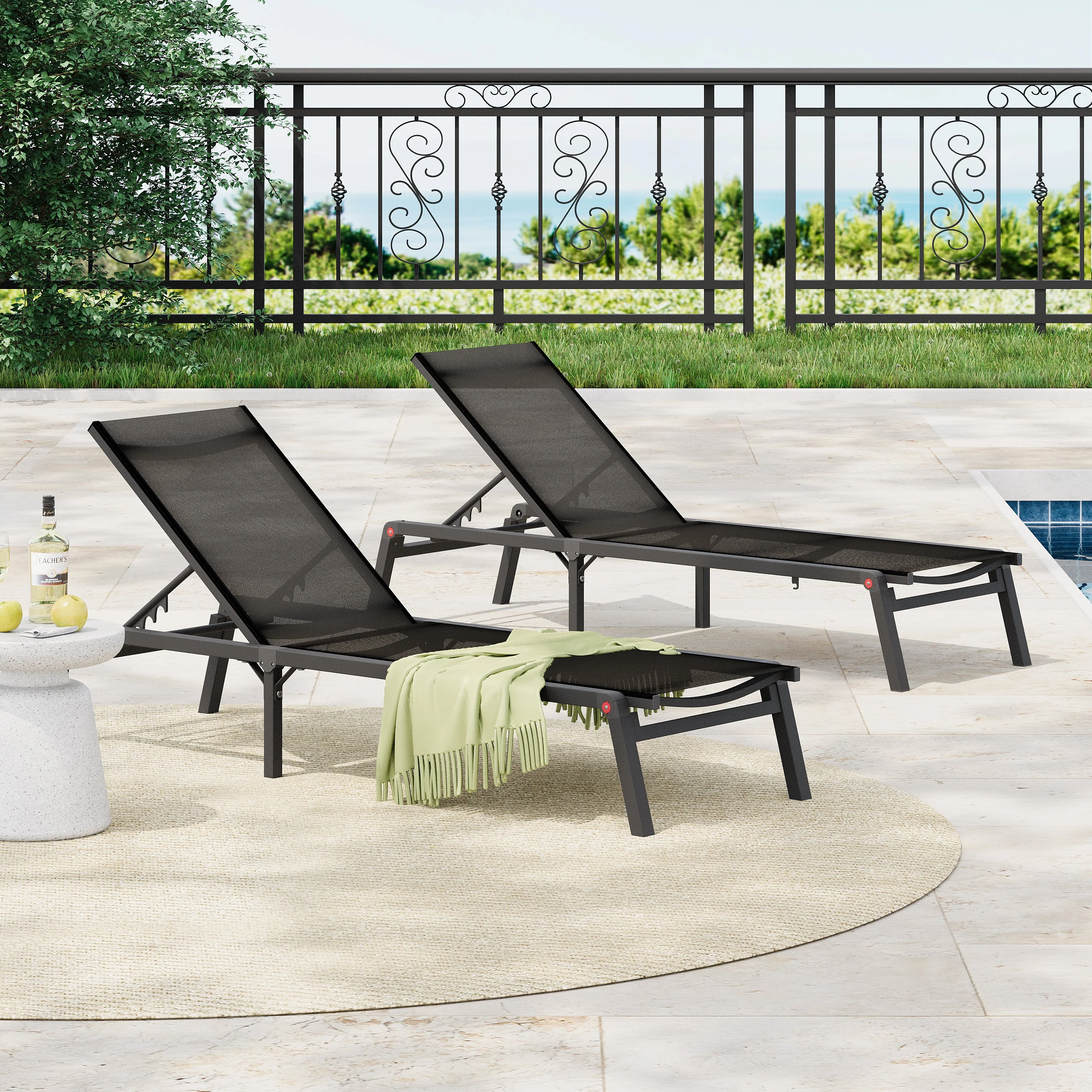 Salalh Outdoor Aluminum Folding Chaise Lounge, Set of 2