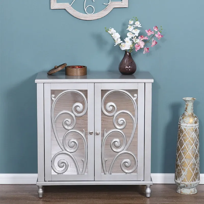 Sophia & William Silver 2-Door Fujimori Mirror Accent Storage Cabinet