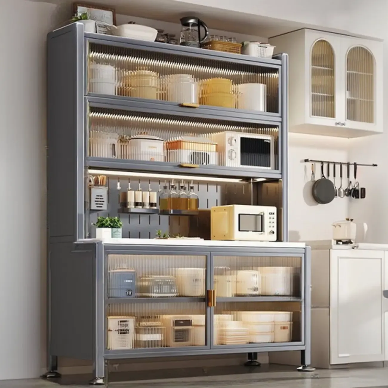 Modern Metal Buffet with Stone Countertop Narrow Design