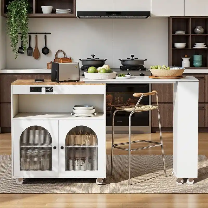 Randy Rolling Kitchen Island With Extended Table