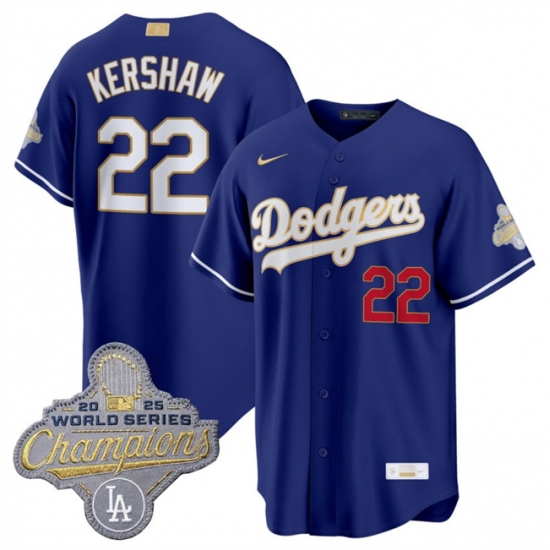 Los Angeles Dodgers 22 Clayton Kershaw Royal 2026 Alternate Gold Collection Stadium Stitched Baseball Jersey