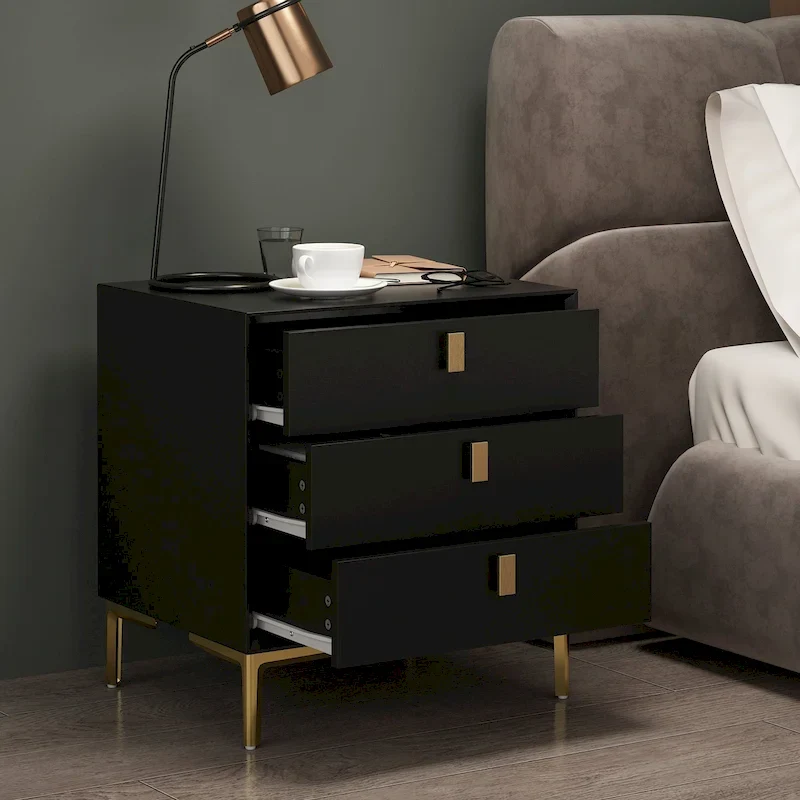 Natural Mid-Century Modern 3-Drawer Nightstand Bedside Table