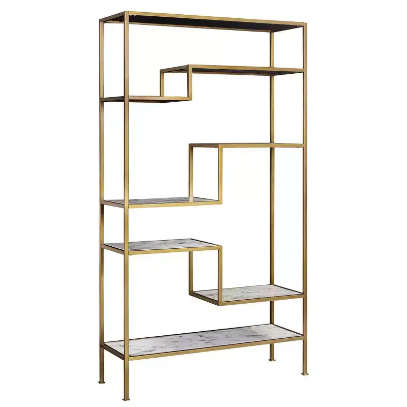 72" Marmo Large 5 Tier Display Shelf Faux Marble/Brass - Teamson Home: Elegant Greek-Inspired Organizer