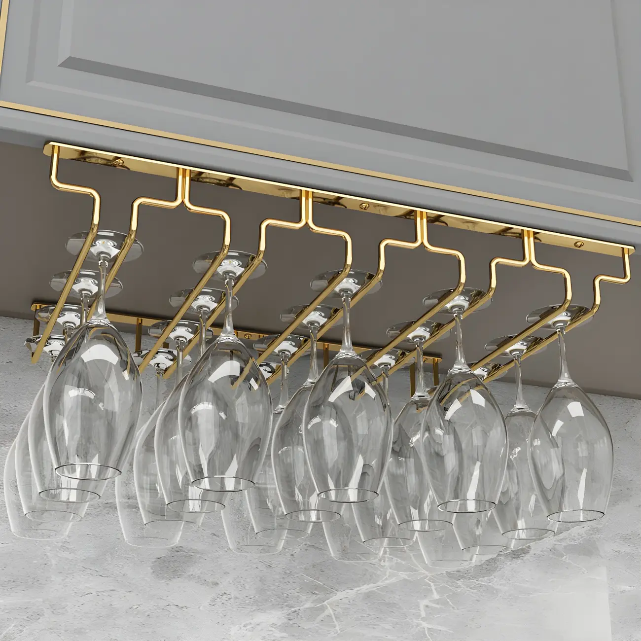 Gold Rectangular Hanging Metal Wine Glass Rack