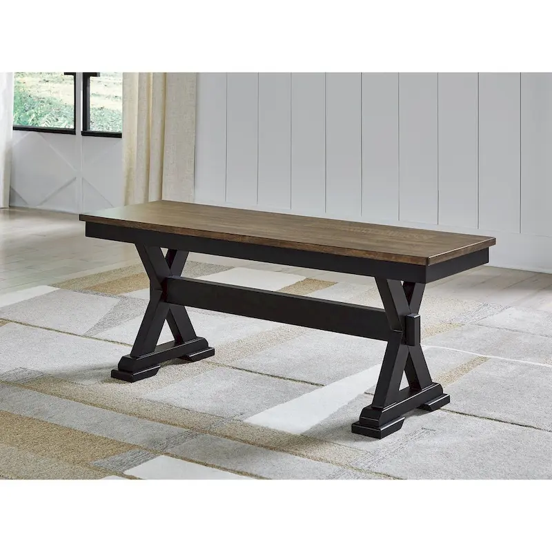 Brown/Black Two-Tone Dining Bench, Single Seat