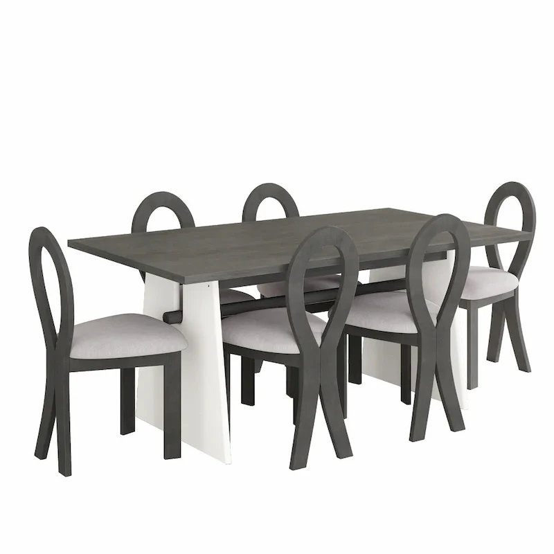 Modern 7-Piece Dining Table Set with 6 Upholstered Chairs