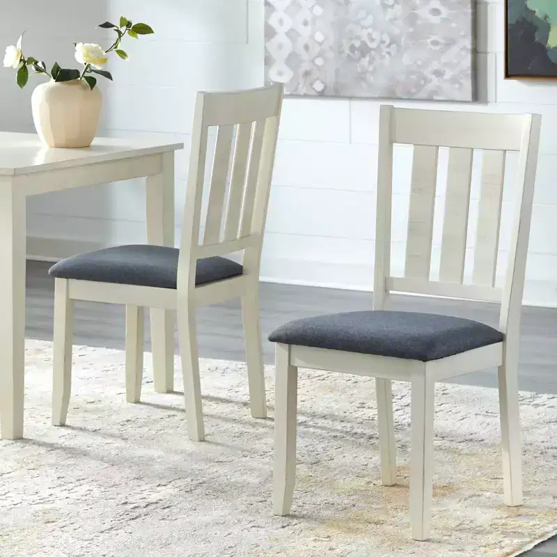 Buylateral Set of 2 Olin Dining Chairs White/Gray: Modern Linen Upholstered, Rubberwood Frame, 250lb Capacity