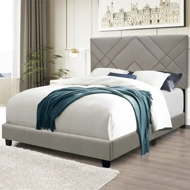 Queen Size Adjustable Upholstered Bed Frame Stain Resistant Cleans Up