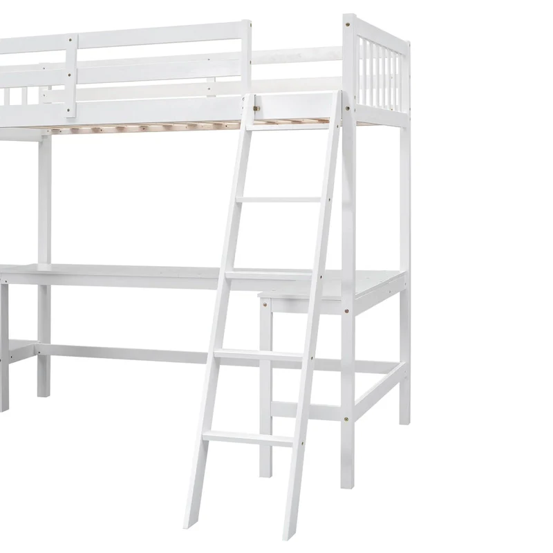 Twin L-Shaped Loft Bed with Desks