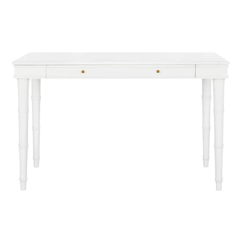 Modern Coastal Writing Desk with 1 Drawer - Bamboo-Inspired Wood Frame Office Furniture