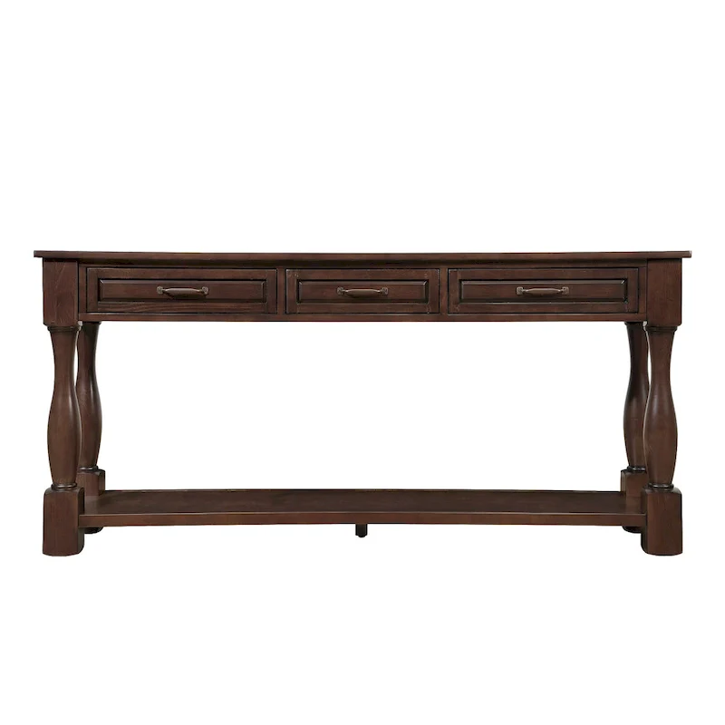 Long Wood Console Table with 3 Drawers and 1 Bottom Shelf