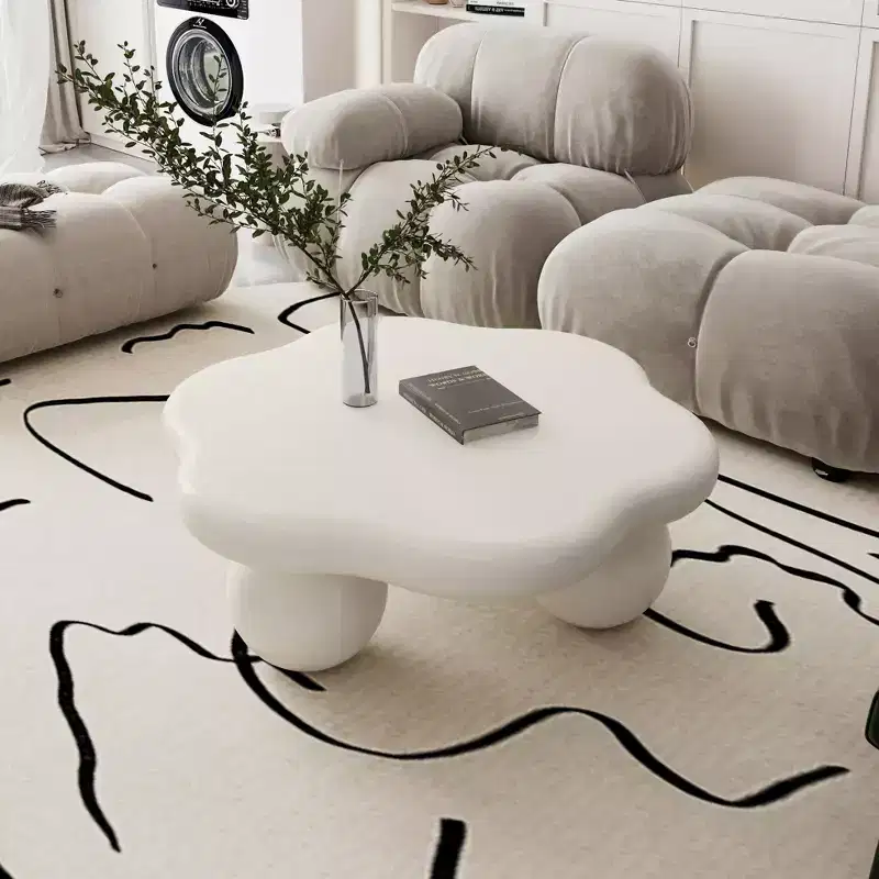 35 Cloud Coffee Table with Ball Legs, Modern Irregular Center Table for Living Room, Cream White