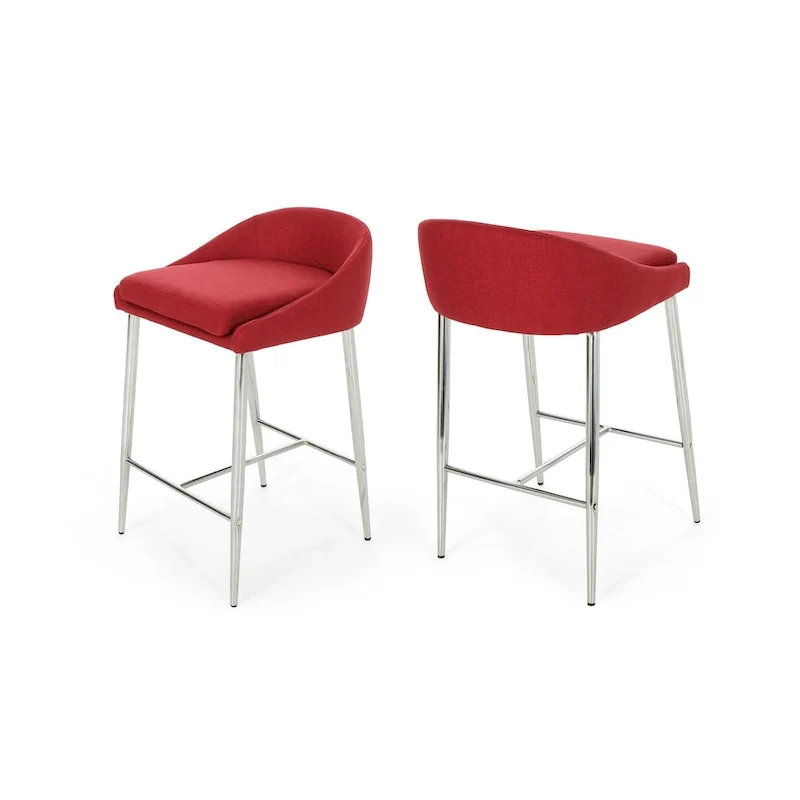Modern Upholstered Counter Stools with Chrome Legs (Set of 2)