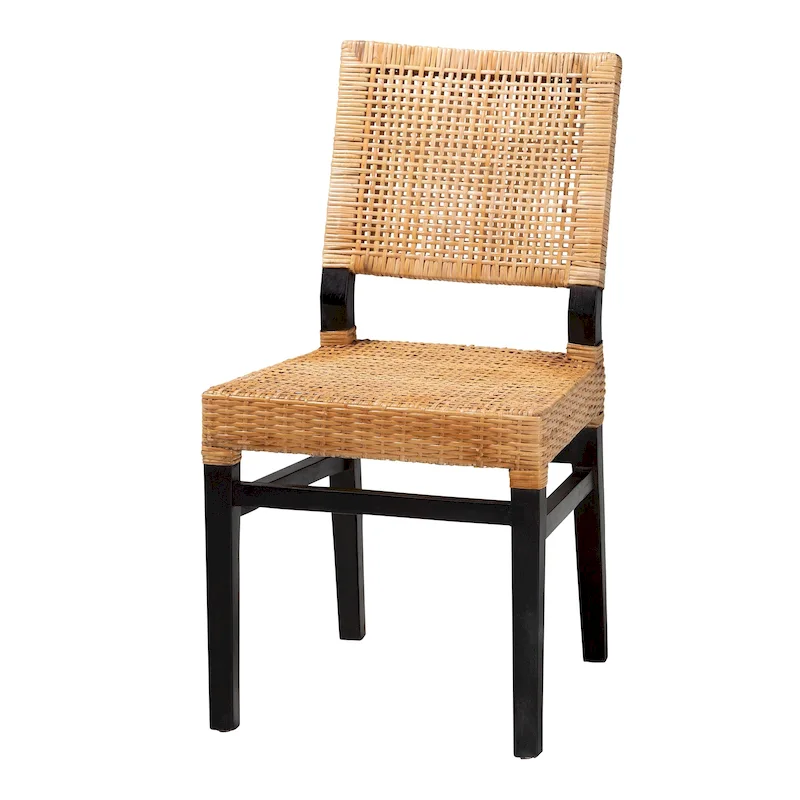 Espresso Brown & Natural Brown Rattan Dining Chair, Bohemian Style, Seats 1