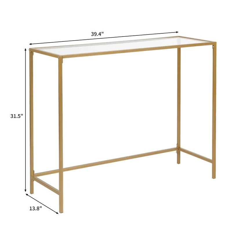 Modern Gold Frame 39.4 Entryway Console Table Glass Top