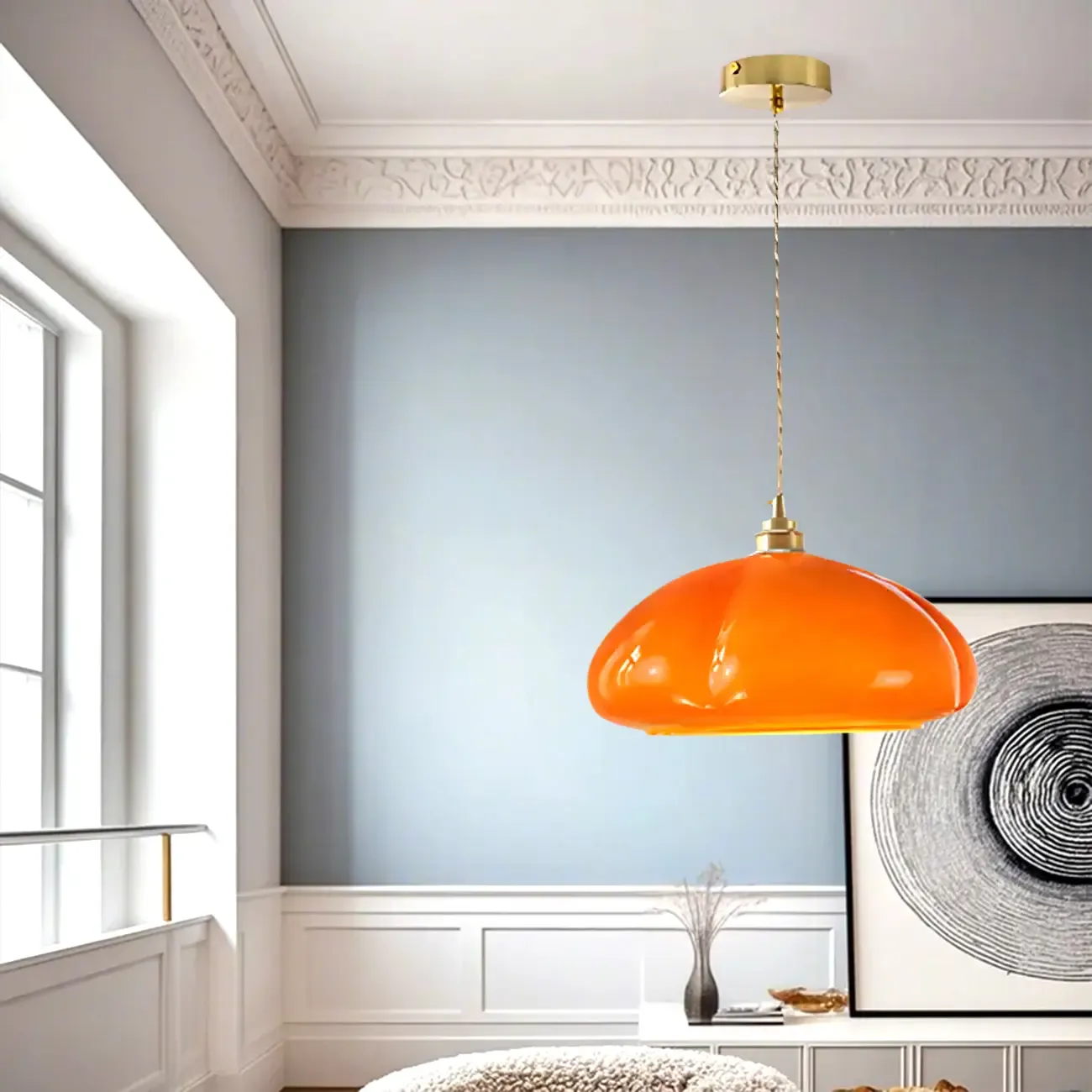 Vintage Pumpkin Shape Glass Pendant Light for Residential Use