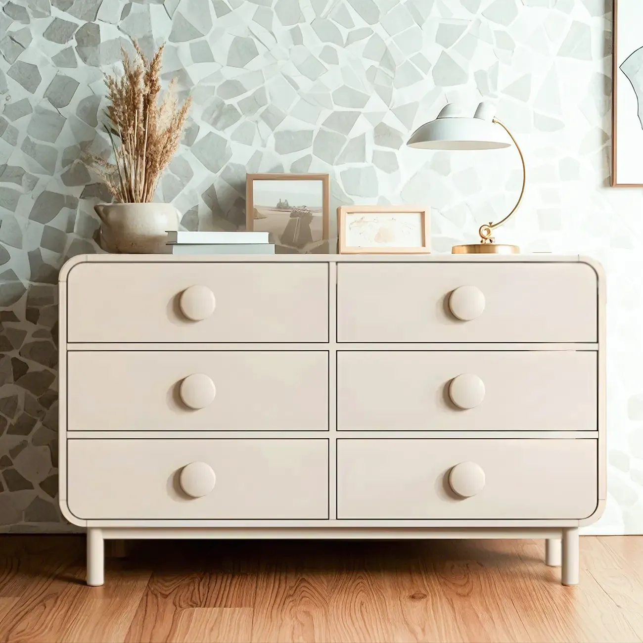 Minimalist White Wood Dresser & Chests with 6 Drawers