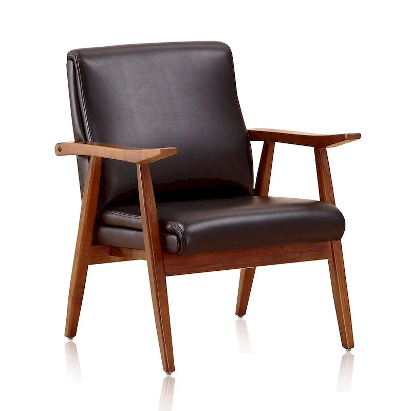 Amber Faux Leather Accent Chair, Bold Lines, Luxurious Upholstery, Modern Living Room Chair