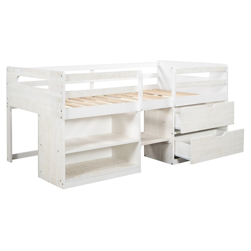Merax Twin Loft Bed with Two Shelves and Two drawers