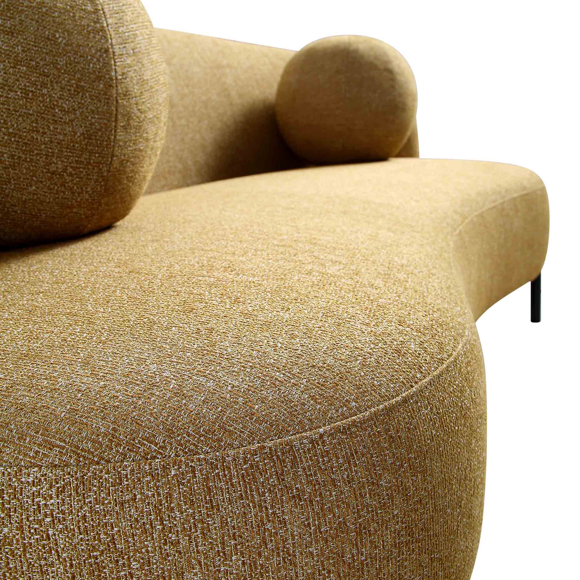 3-Seater Curved Sofa with Ball Cushions, Marigold Textured Fabric