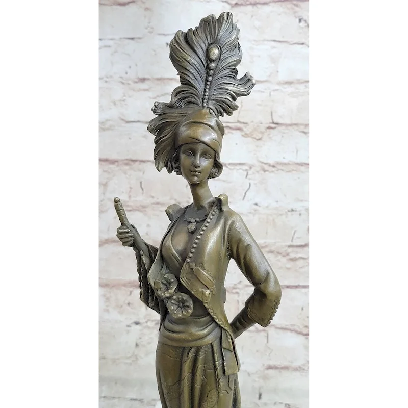 Art Deco Charleston Flapper W/ Feathered Hat - Bronze Sculpture By J. Kin