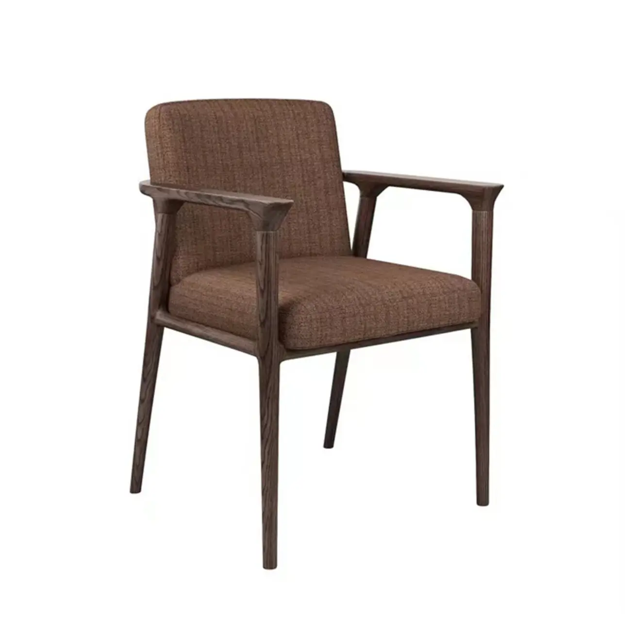 Modern Upholstered Dining Chair Square Shape with Wood Arms