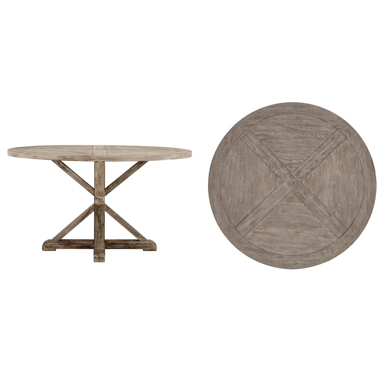 Krakova Rustic X-Base Round Pine Wood Dining Table