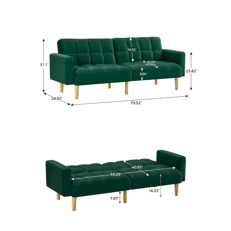 79.52W Modern Velvet Convertible Sofa