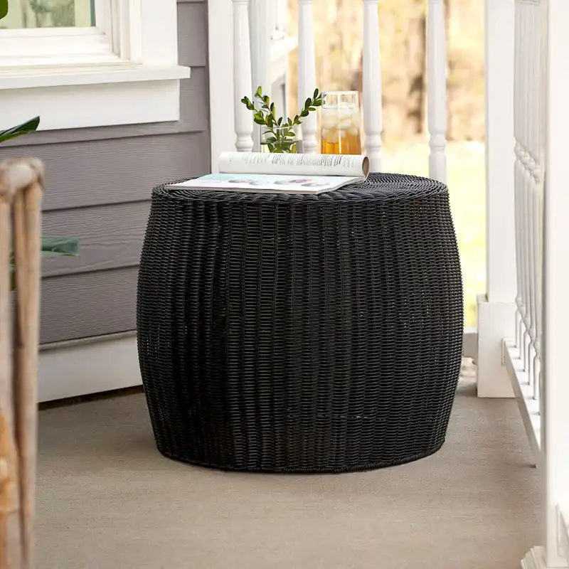 Household Essentials Handwoven Resin Barrel Side Table Storage Container