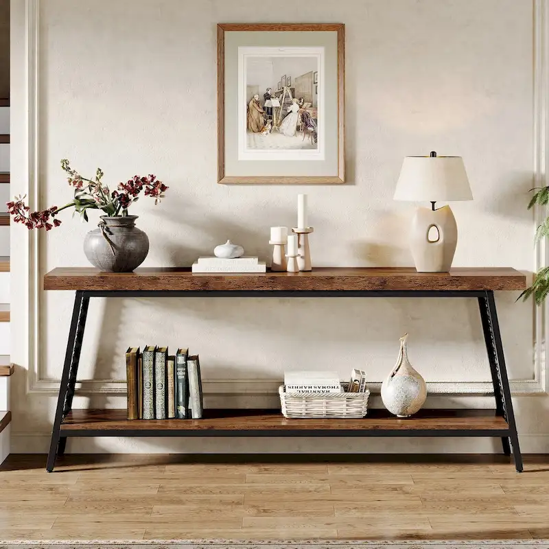 70.9 Console Table, 2-Tier Extra Long Sofa Table, Industrial Entryway Table
