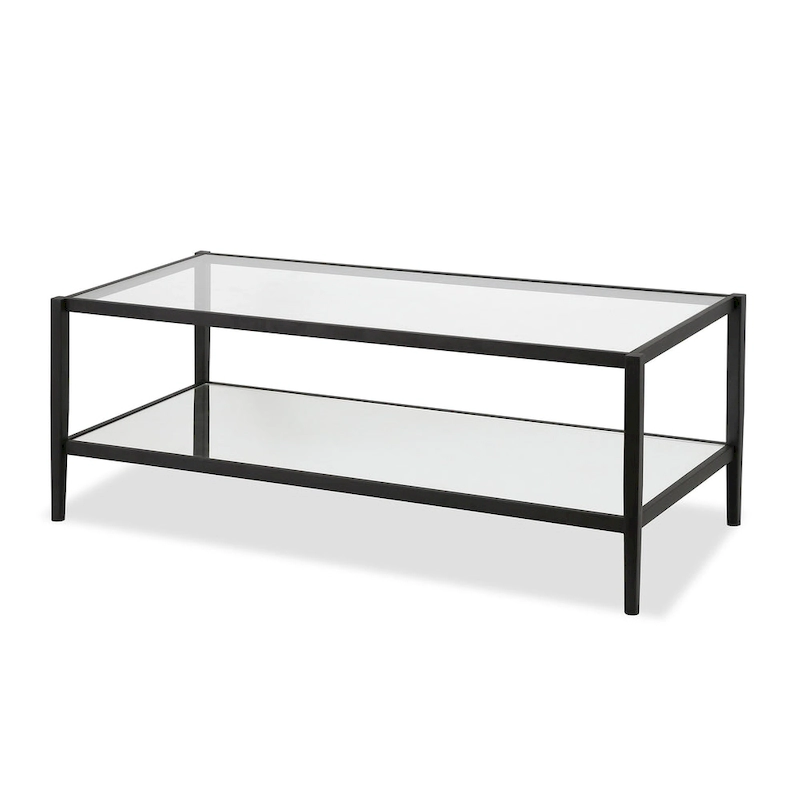 Modern Rectangular Glass Coffee Table 45 Steel Frame with Storage Shelf for Living Room - 45L x 20W x 17H