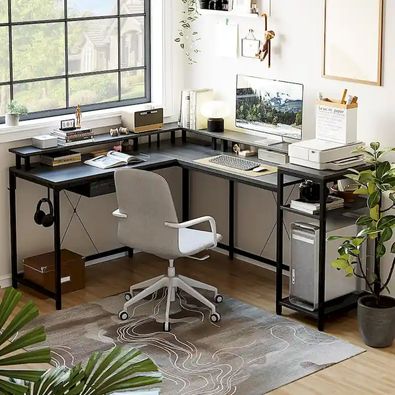 68 Home Office Desk with File Drawer & Power Outlet, LED Lights