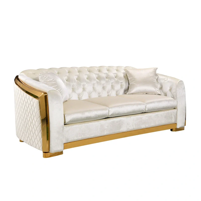 84  Luxury Chesterfield Velvet Sofa with Gold Trim