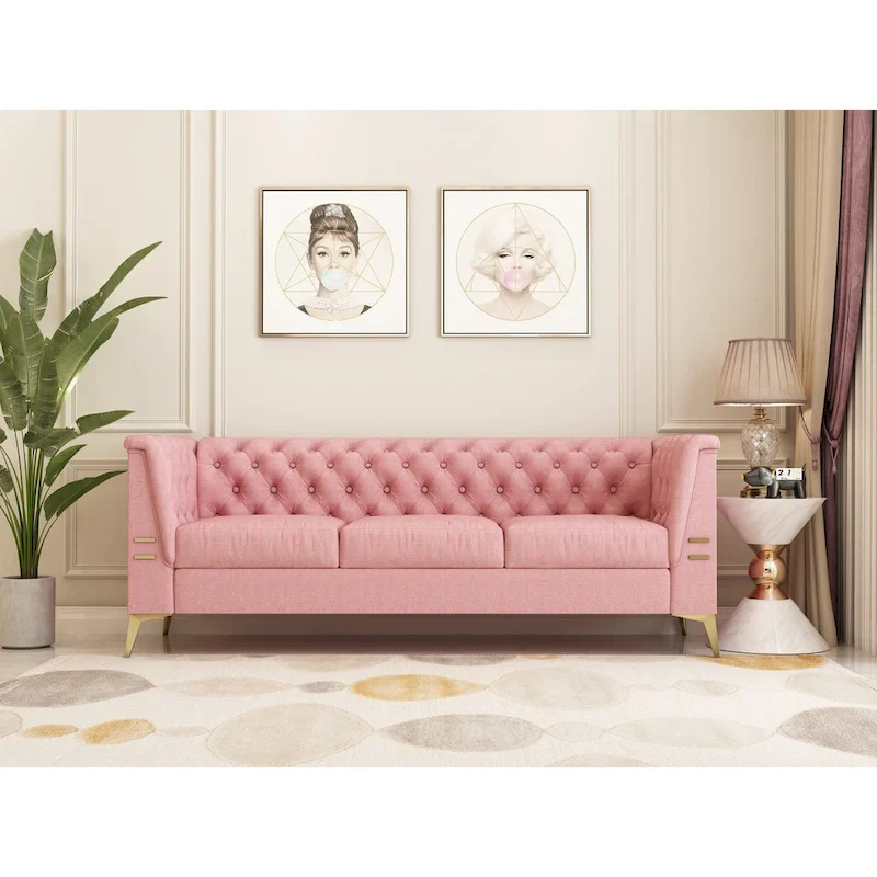82.7 Velvet 3-Seater Sofa with Gold Metal Legs