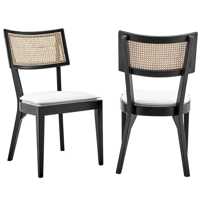 Natural Wood Dining Chair with Rattan Back
