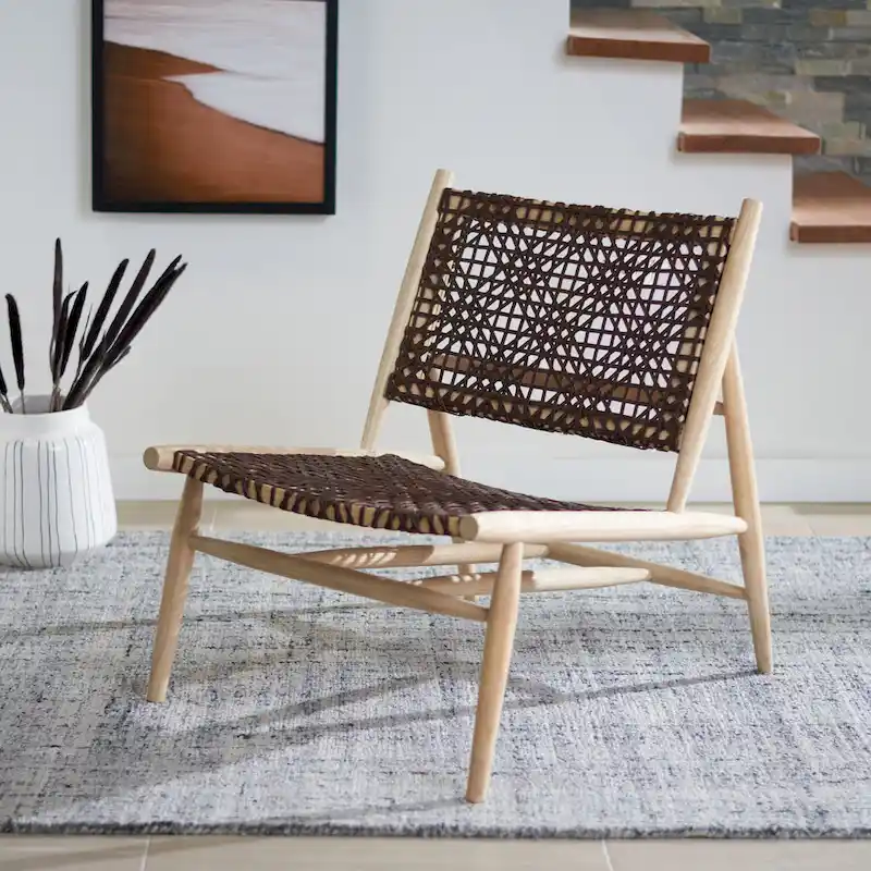 White Leather Woven Accent Chair - Single Seat