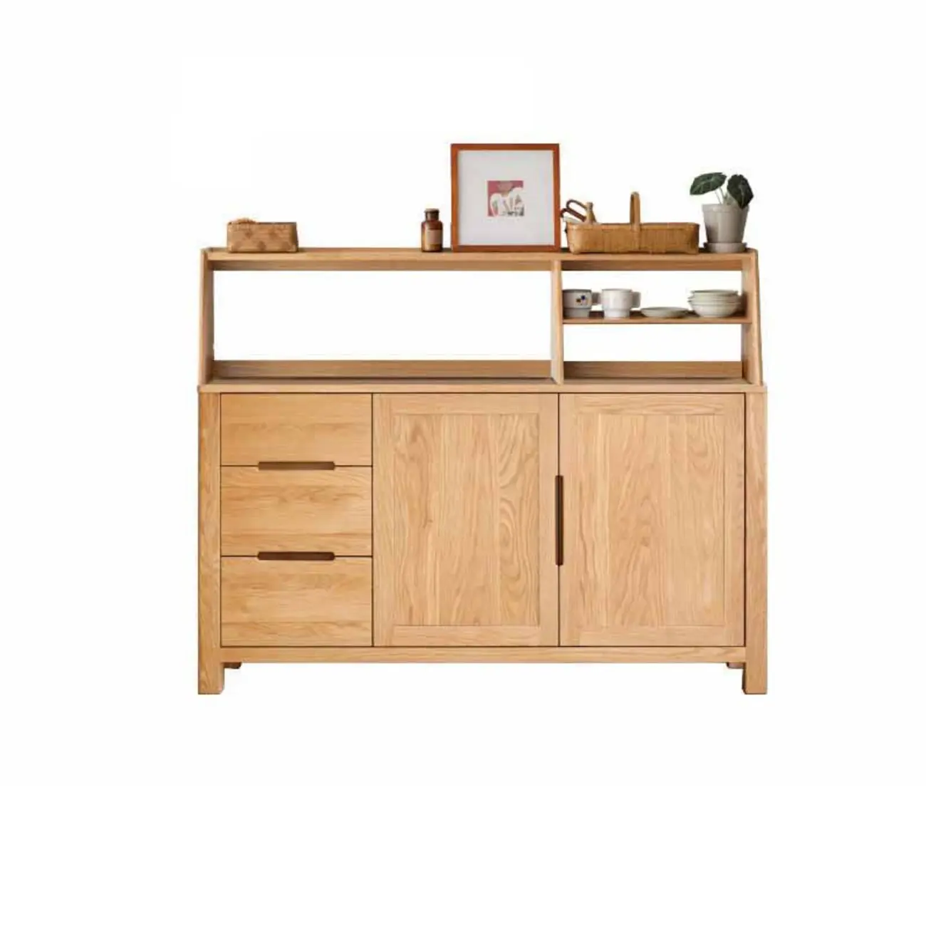 Modern Wood Sideboard with Shelves and Drawers